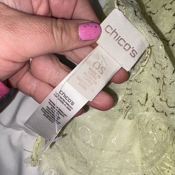 NWT Chico’s oblong scarf lime yellow gold accent scarf new! - Picture 2 of 7